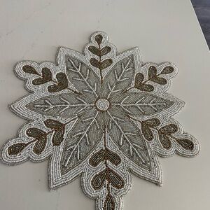 St. Nicholas Square Beaded Snowflake Decor - White and Brown